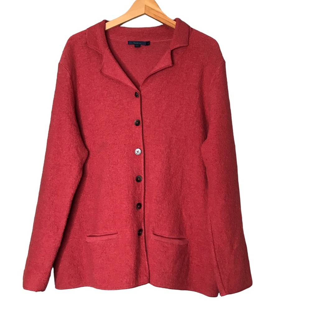 Size XL Boden Deep Coral Wool Button Up Jacket Boucle Coat Shacket Textured